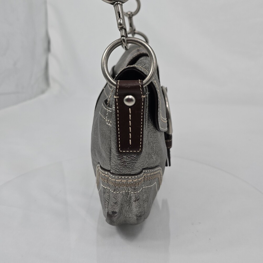 Rare Vtg Y2K Coach F10595 Soho Buckle Flap Gunmetal Leather Shoulder Bag/Hobo - Picture 5 of 16